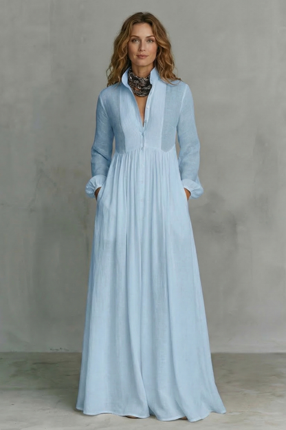 Cressida | Maxi Shirt Dress White Linen Long Sleeve Pintuck for Women