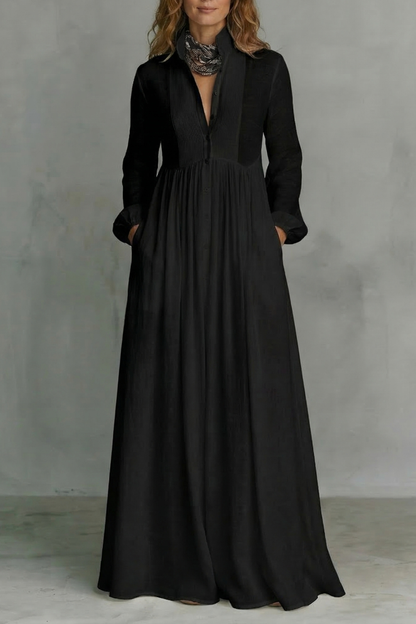 Cressida | Maxi Shirt Dress White Linen Long Sleeve Pintuck for Women