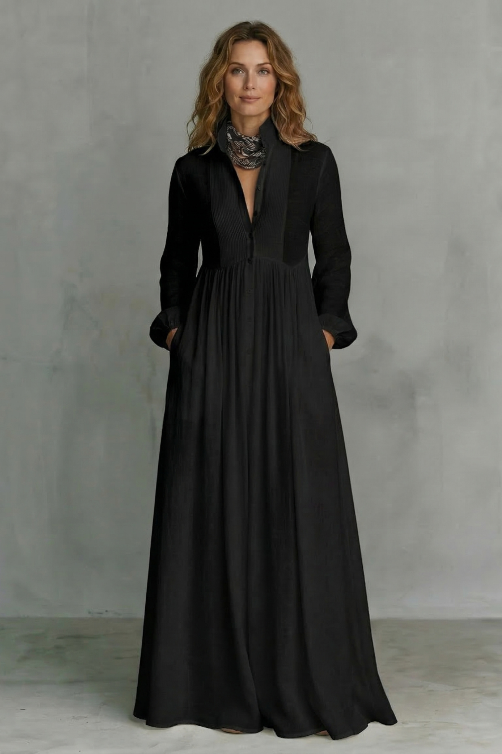 Cressida | Maxi Shirt Dress White Linen Long Sleeve Pintuck for Women