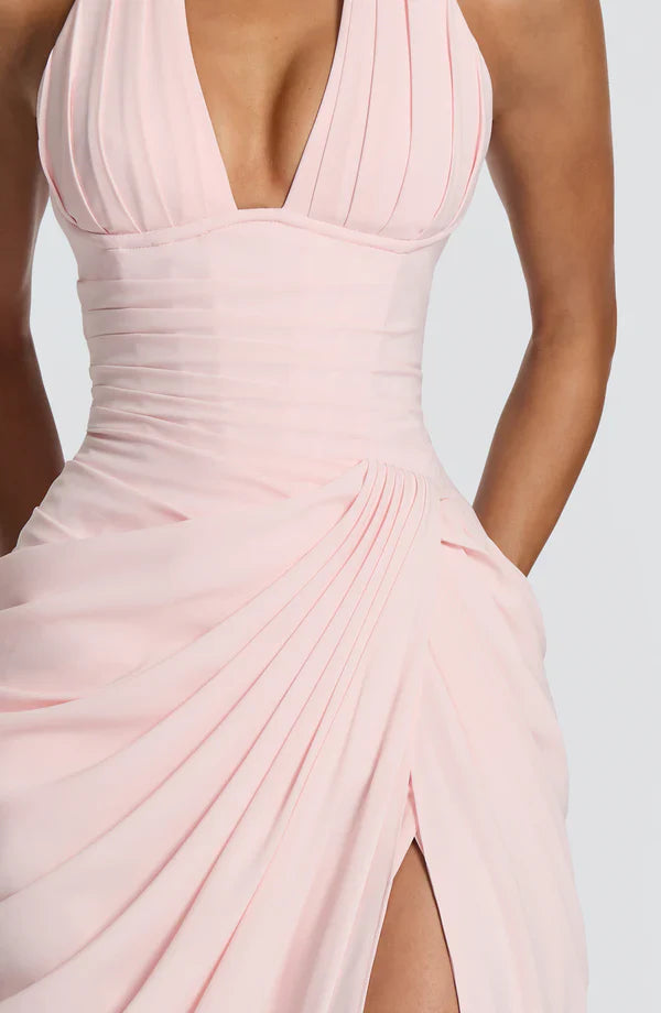Elspeth | Maxi Halter Dress Deep Red Ruched Draped for Women