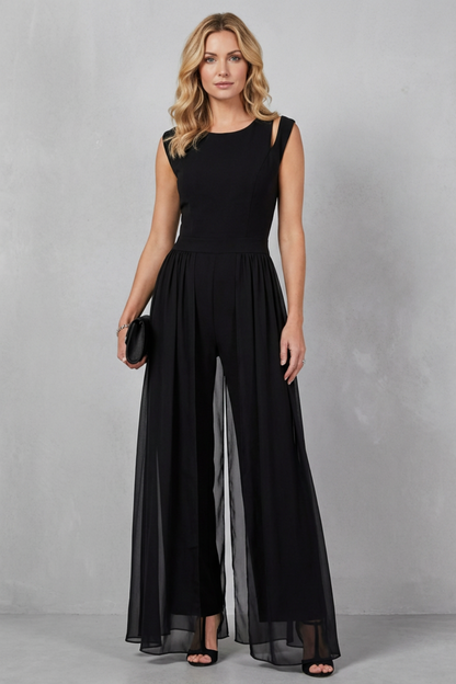 Phoebe | Sleeveless Jumpsuit Black Chiffon Wide-Leg Cutout for Women