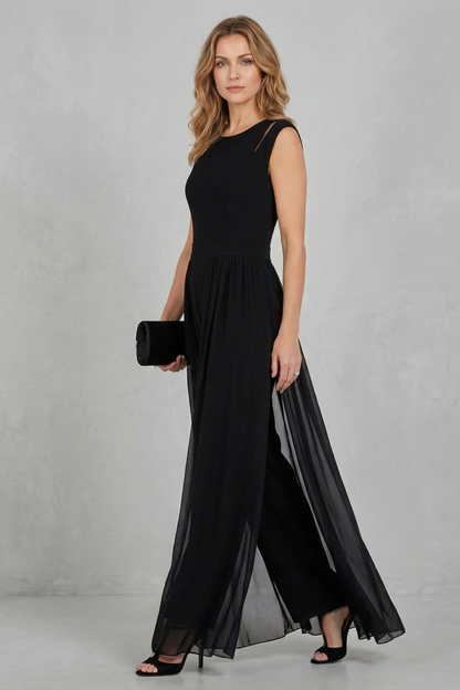Phoebe | Sleeveless Jumpsuit Black Chiffon Wide-Leg Cutout for Women