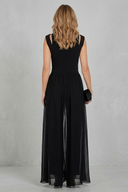Phoebe | Sleeveless Jumpsuit Black Chiffon Wide-Leg Cutout for Women