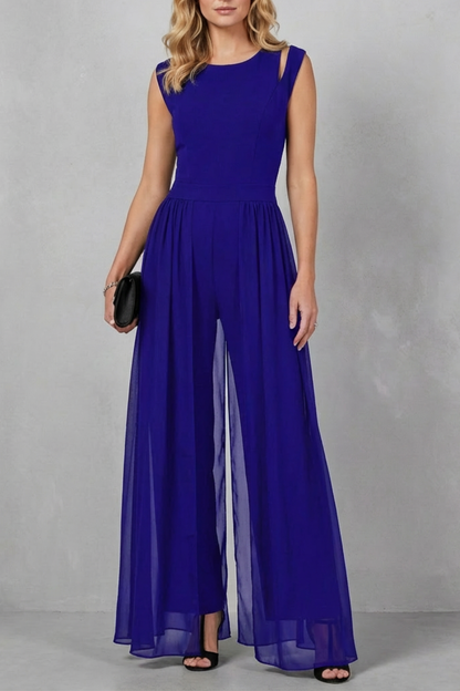 Phoebe | Sleeveless Jumpsuit Black Chiffon Wide-Leg Cutout for Women