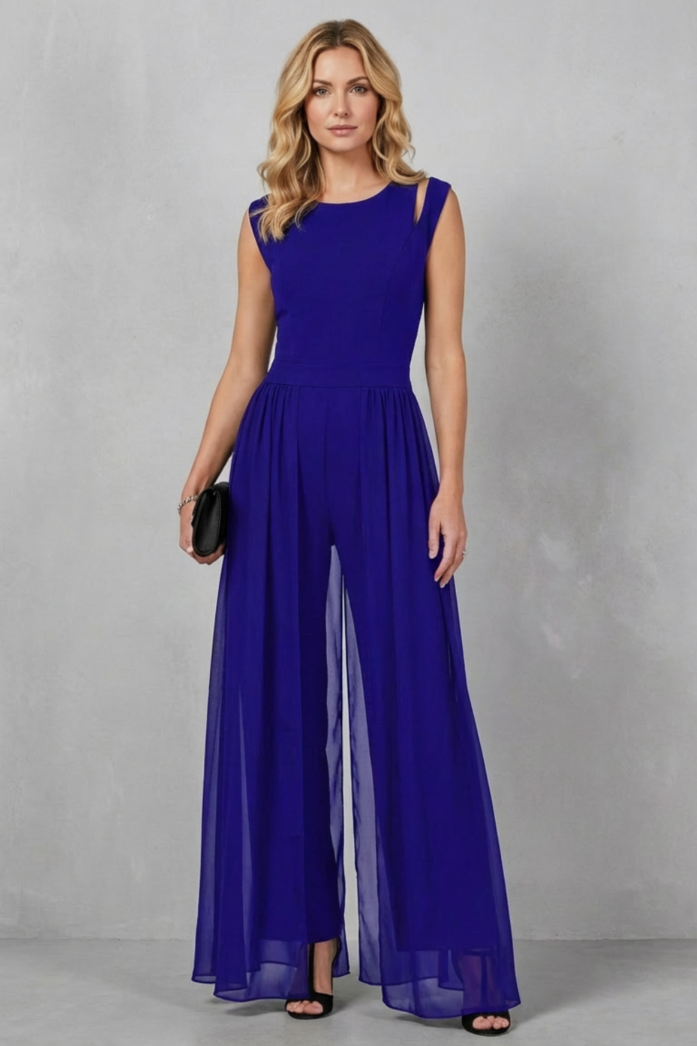 Phoebe | Sleeveless Jumpsuit Black Chiffon Wide-Leg Cutout for Women
