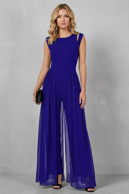 Phoebe | Sleeveless Jumpsuit Black Chiffon Wide-Leg Cutout for Women