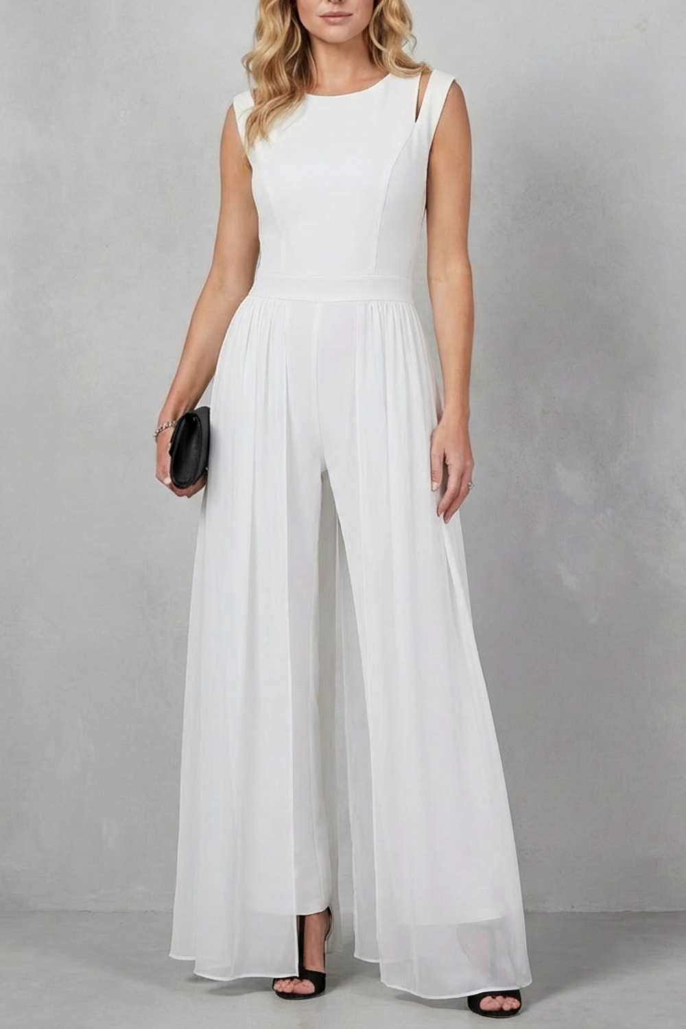 Phoebe | Sleeveless Jumpsuit Black Chiffon Wide-Leg Cutout for Women