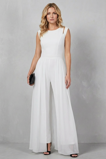 Phoebe | Sleeveless Jumpsuit Black Chiffon Wide-Leg Cutout for Women