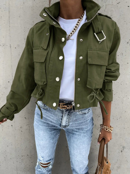 Rosalind | Cropped Utility Jacket Khaki Green Cotton Military for Women