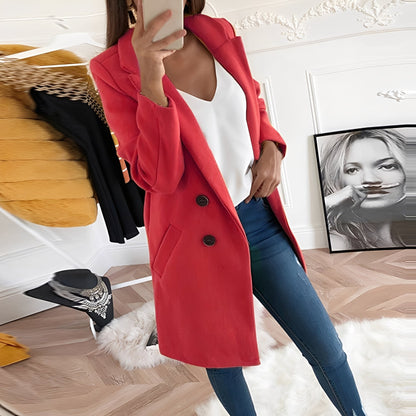 Phoebe | Overcoat Pink Wool-Blend Double-Breasted Tailored for Women