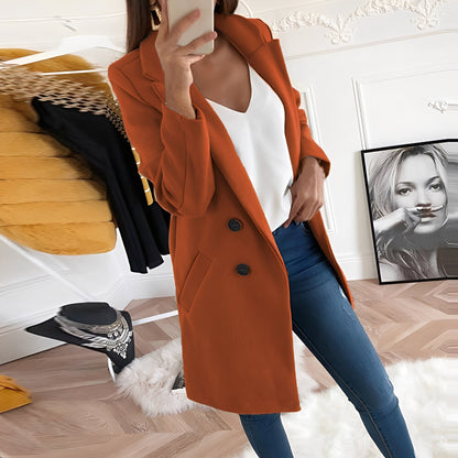 Phoebe | Overcoat Pink Wool-Blend Double-Breasted Tailored for Women