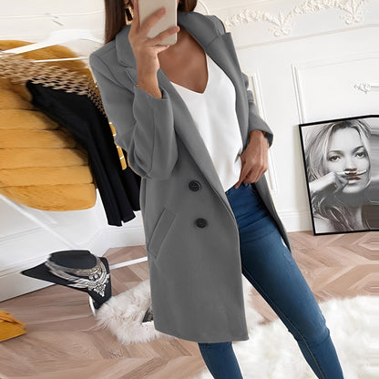 Phoebe | Overcoat Pink Wool-Blend Double-Breasted Tailored for Women