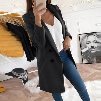 Phoebe | Overcoat Pink Wool-Blend Double-Breasted Tailored for Women