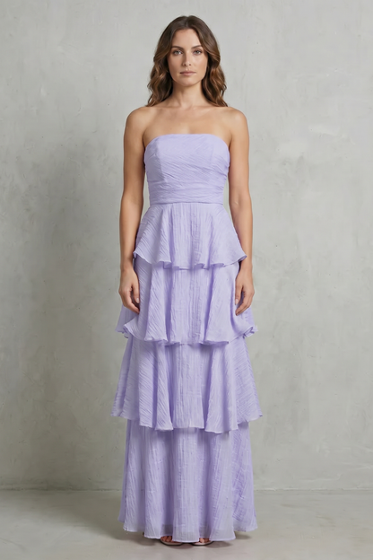 Phoebe | Maxi Dress Butter Yellow Chiffon Strapless Tiered for Women