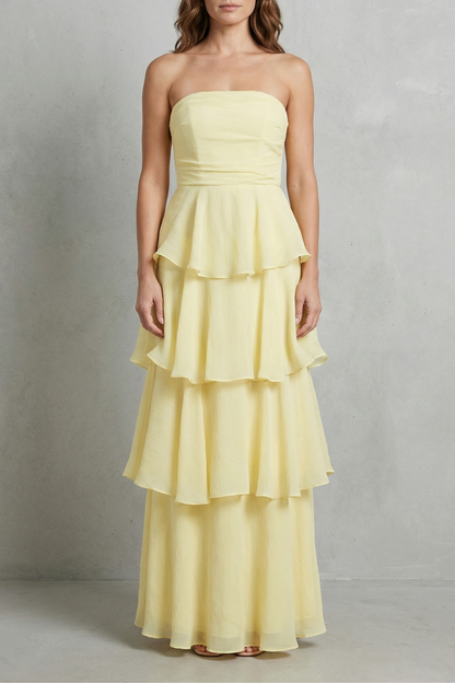 Phoebe | Maxi Dress Butter Yellow Chiffon Strapless Tiered for Women