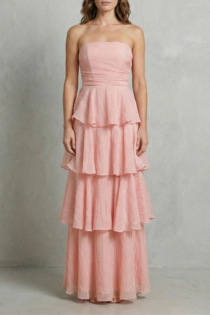 Phoebe | Maxi Dress Butter Yellow Chiffon Strapless Tiered for Women