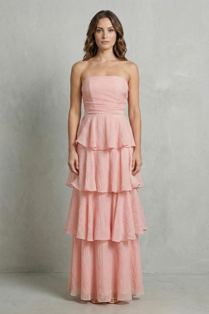 Phoebe | Maxi Dress Butter Yellow Chiffon Strapless Tiered for Women