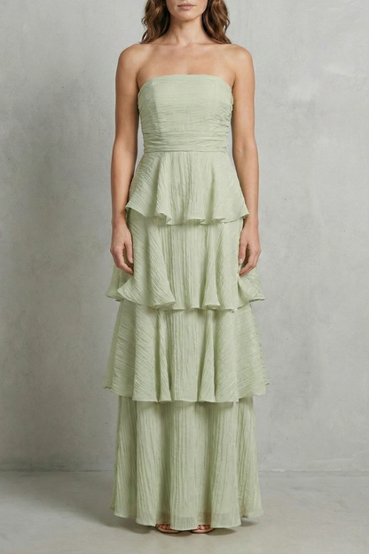 Phoebe | Maxi Dress Butter Yellow Chiffon Strapless Tiered for Women