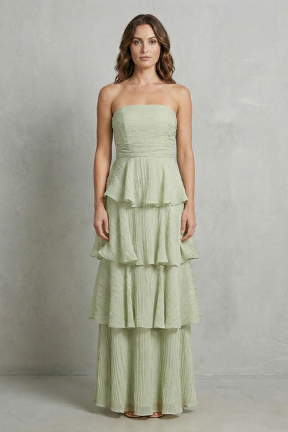 Phoebe | Maxi Dress Butter Yellow Chiffon Strapless Tiered for Women