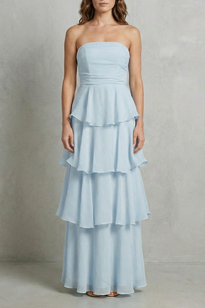 Phoebe | Maxi Dress Butter Yellow Chiffon Strapless Tiered for Women