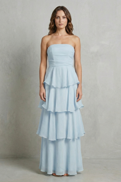 Phoebe | Maxi Dress Butter Yellow Chiffon Strapless Tiered for Women
