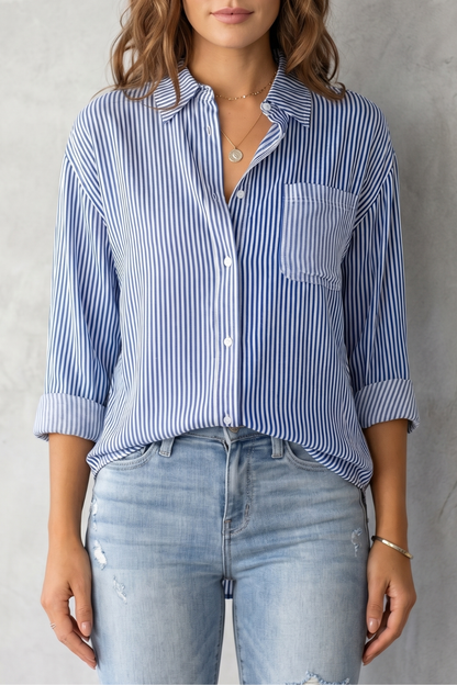 Phoebe | Shirt Blue White Stripe Cotton Relaxed Fit for Women