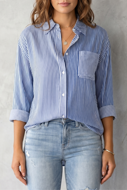 Phoebe | Shirt Blue White Stripe Cotton Relaxed Fit for Women