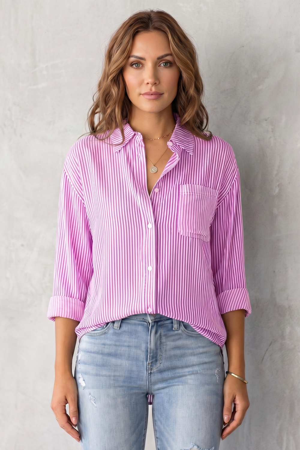 Phoebe | Shirt Blue White Stripe Cotton Relaxed Fit for Women