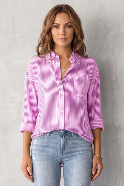 Phoebe | Shirt Blue White Stripe Cotton Relaxed Fit for Women