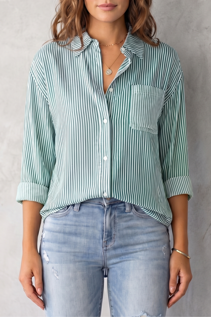 Phoebe | Shirt Blue White Stripe Cotton Relaxed Fit for Women