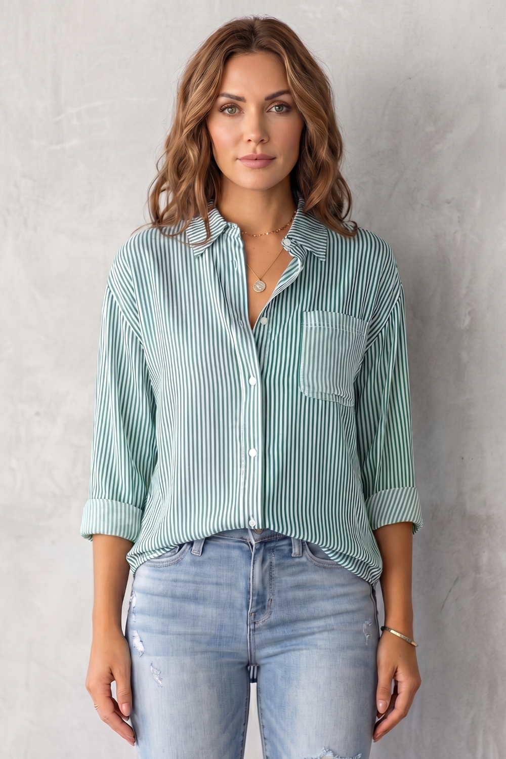 Phoebe | Shirt Blue White Stripe Cotton Relaxed Fit for Women