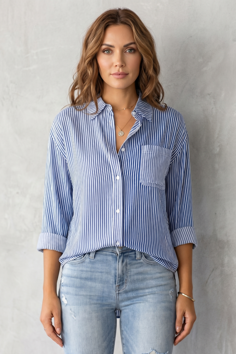 Phoebe | Shirt Blue White Stripe Cotton Relaxed Fit for Women