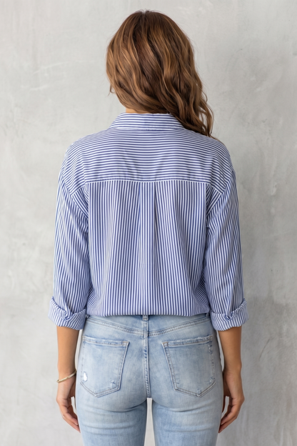 Phoebe | Shirt Blue White Stripe Cotton Relaxed Fit for Women