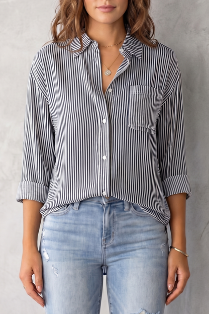 Phoebe | Shirt Blue White Stripe Cotton Relaxed Fit for Women