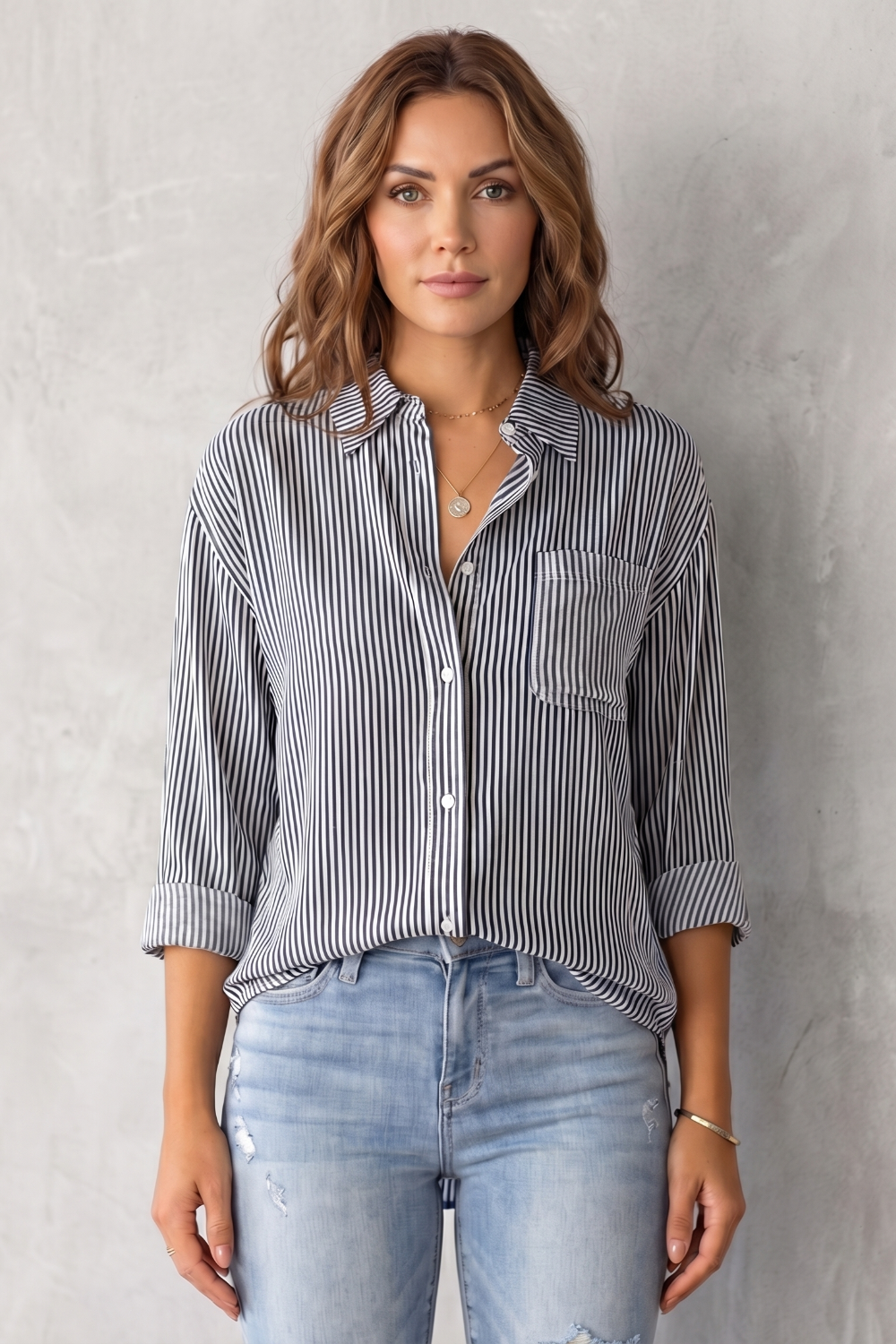 Phoebe | Shirt Blue White Stripe Cotton Relaxed Fit for Women