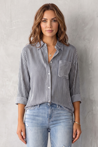 Phoebe | Shirt Blue White Stripe Cotton Relaxed Fit for Women