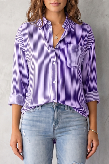 Phoebe | Shirt Blue White Stripe Cotton Relaxed Fit for Women