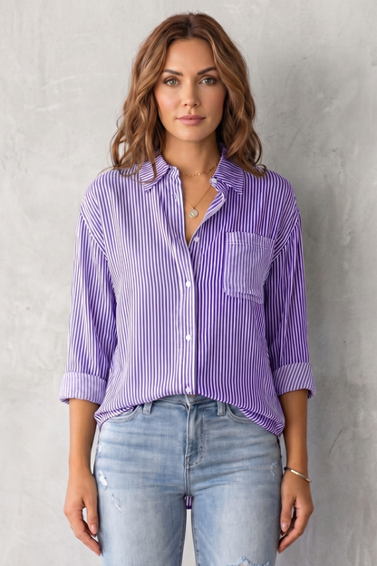 Phoebe | Shirt Blue White Stripe Cotton Relaxed Fit for Women