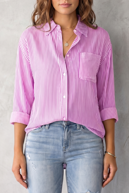 Phoebe | Shirt Blue White Stripe Cotton Relaxed Fit for Women