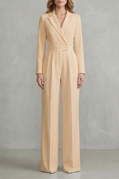 Phoebe | Jumpsuit White Crepe Wide-Leg Tuxedo Long Sleeve for Women