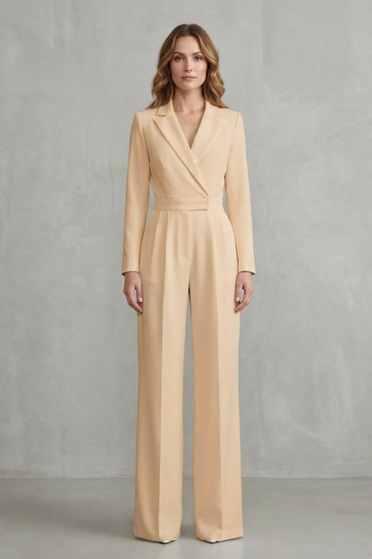 Phoebe | Jumpsuit White Crepe Wide-Leg Tuxedo Long Sleeve for Women