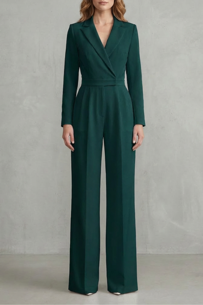 Phoebe | Jumpsuit White Crepe Wide-Leg Tuxedo Long Sleeve for Women