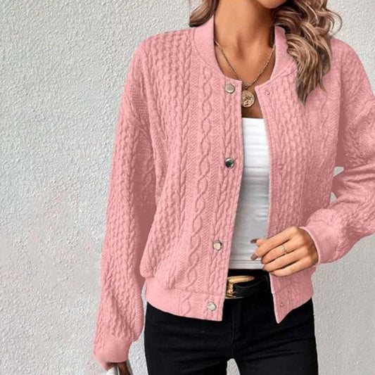 Celia | Cardigan Pink Cable Knit Cropped Button-Front for Women