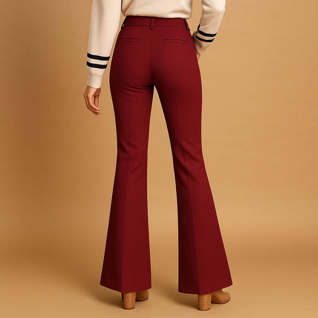 Elspeth | Flared Trousers Burgundy Cotton Blend High-Waist for Women