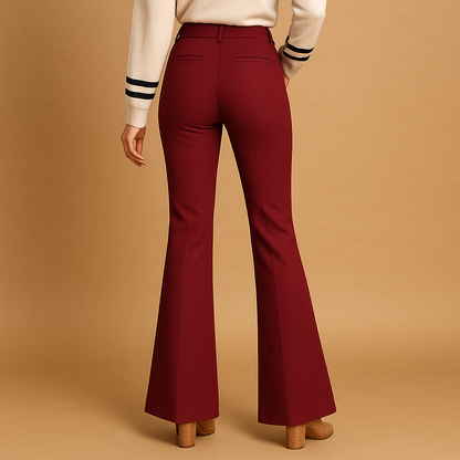 Elspeth | Flared Trousers Burgundy Cotton Blend High-Waist for Women