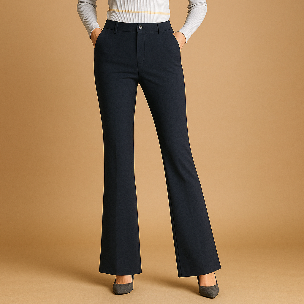 Elspeth | Flared Trousers Burgundy Cotton Blend High-Waist for Women