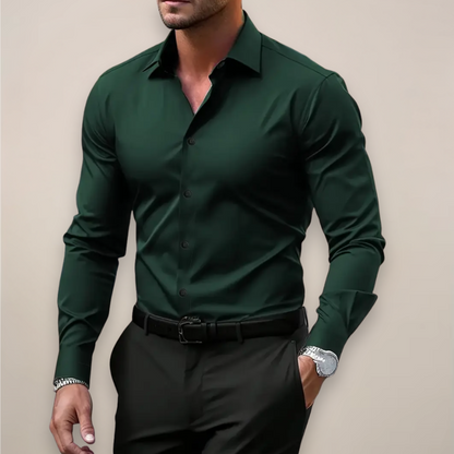 Angus | Long Sleeve Shirt Dark Green Slim Fit Button-Down for Men