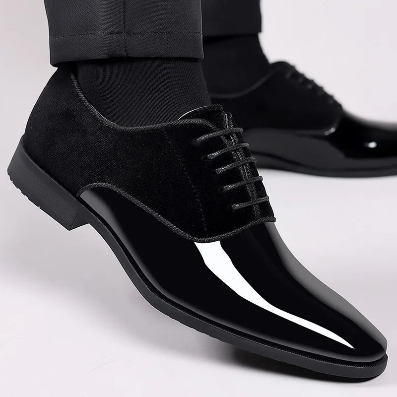 Henry | Oxford Dress Shoes Navy Patent Leather Velvet Lace-Up for Men