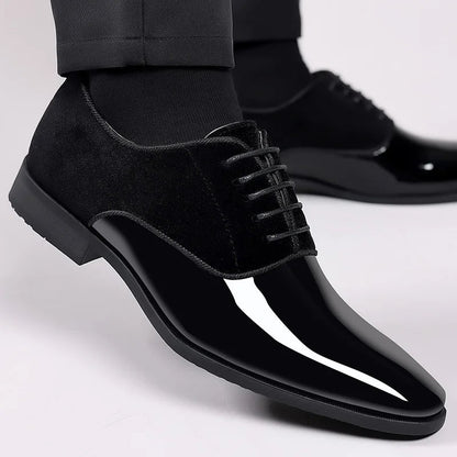 Henry | Oxford Dress Shoes Navy Patent Leather Velvet Lace-Up for Men