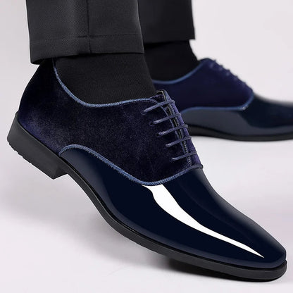Henry | Oxford Dress Shoes Navy Patent Leather Velvet Lace-Up for Men
